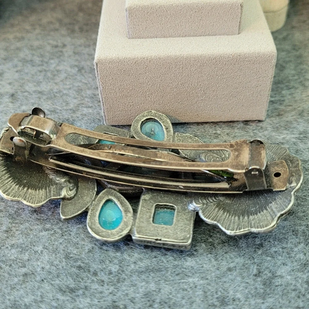 Made in France Turquoise Color Cabochon Concho Hair Clip 3.5in